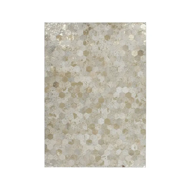 Lederteppich – Echtes Leder, Goldene Applikationen, Wabenmuster Design, 120 x 170 cm - Spark 210 | Kayoom