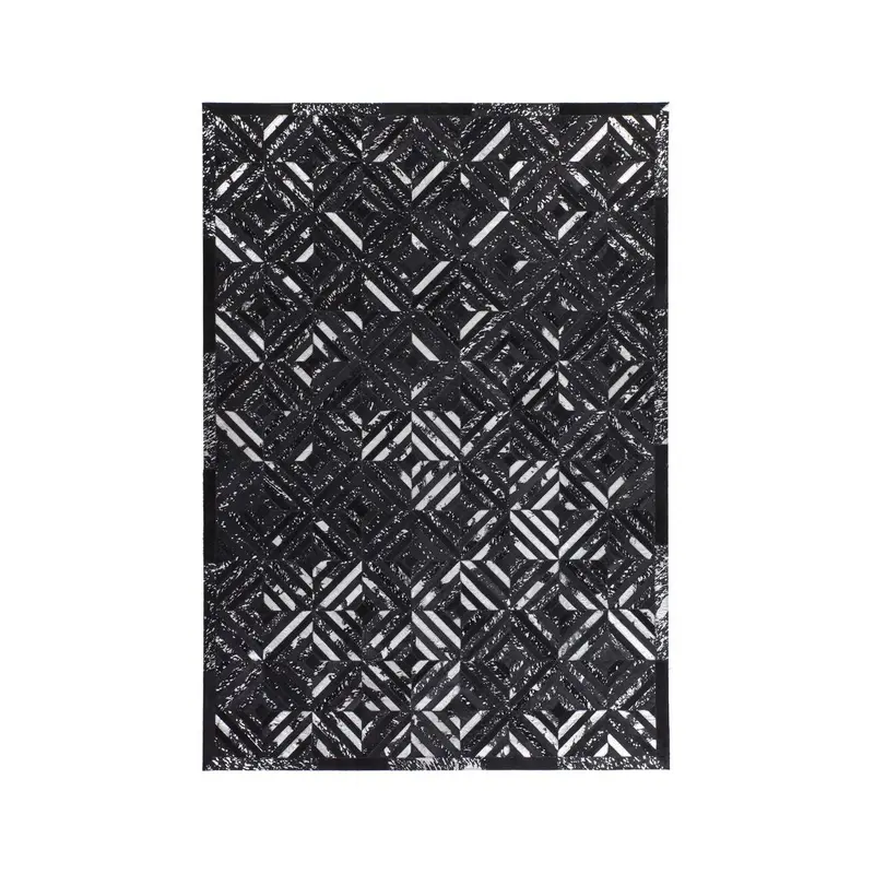 Lederteppich – Echtes Leder, Silberne Applikationen, Diamant Muster, 160 x 230 cm - Spark 410 | Kayoom