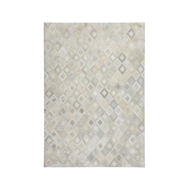 Lederteppich – Echtes Leder, Silberne Applikationen, Geometrisches Muster, 80 x 150 cm - Spark 110 | Kayoom