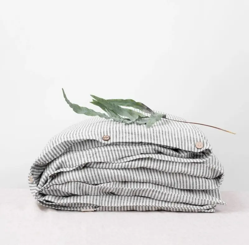 Leinen-Bettbezug – Black Stripes