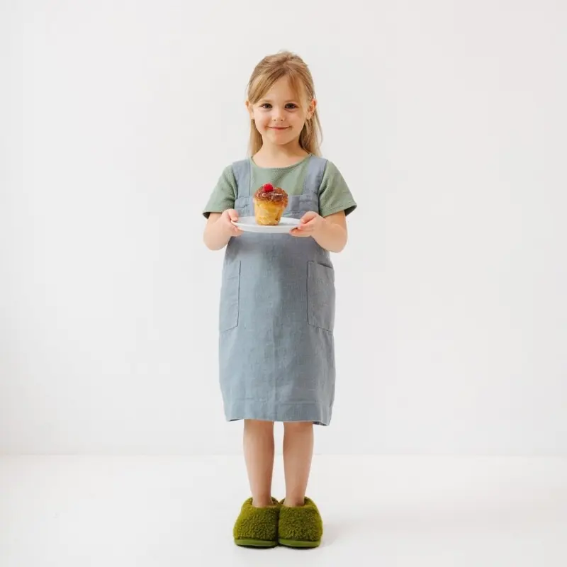 Leinenschürze für Kinder PINAFORE – Nebelblau