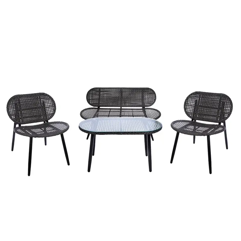 Lounge-Set – Anthrazitfarbenes Polyrattan, Schwarzes Metall, Glasplatte - Cannobio | Gilde