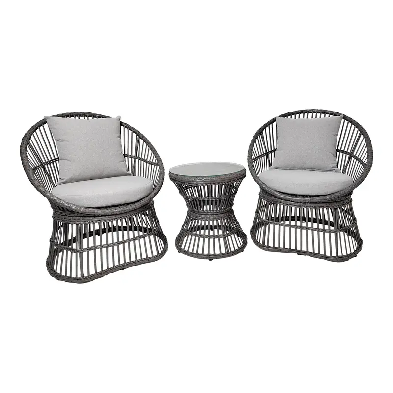 Lounge-Set – Graues Rattan, Kissen, Stahlbeine - Natal | House Nordic