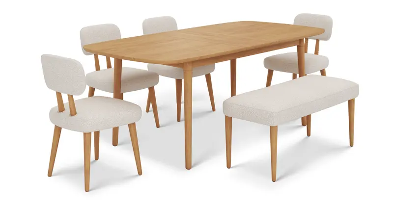 Lyno Ausziehbares Esstisch-Set (Bank&4-teiliges Roa) - Bouclé