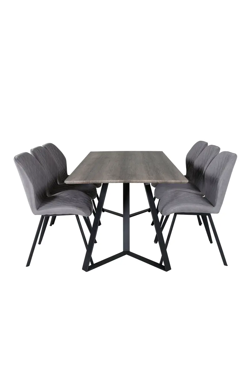 Marina rechteckiges 7 teiliges Essgruppen Set mit grauem Tisch 180 x 90 cm und 6 dunkelgrauen Esszimmerstühlen