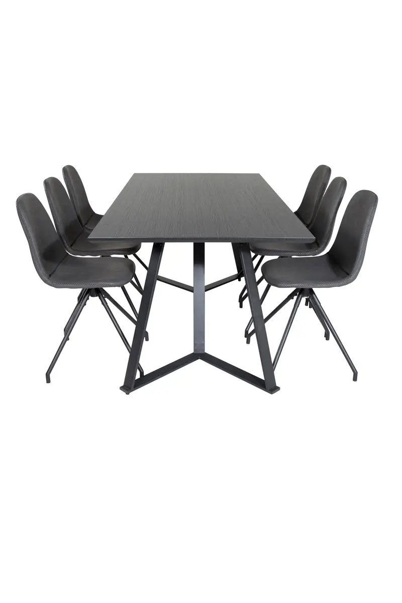 Marina rechteckiges 7 teiliges Essgruppen Set mit schwarzem Tisch 180 x 90 cm und 6 schwarzen Esszimmerstühlen