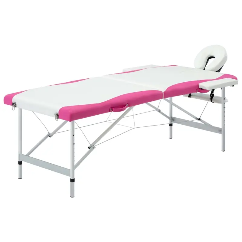 Massageliege Klappbar 2-Zonen Aluminiumgestell Weiß und Rosa