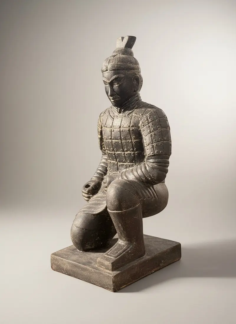 Massive Terrakotta Krieger Statue aus Gussbeton – 100 cm Gartenskulptur