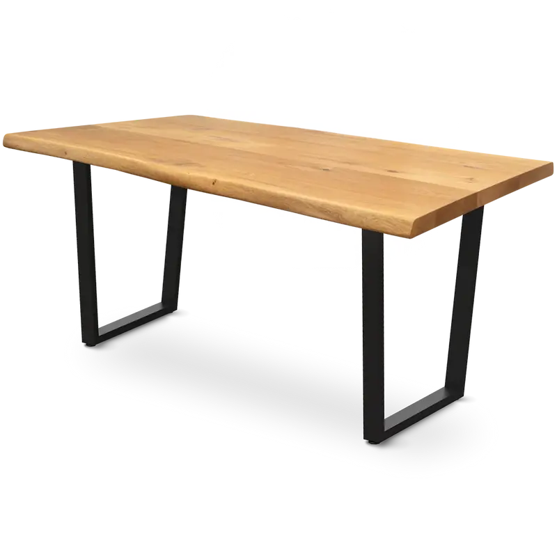 Massivholztisch aus Eiche mit natürlicher Baumkante – 4 cm stark, in 140x80 cm oder 160x80 cm, mit 4 Tischgestellen zur Auswahl
