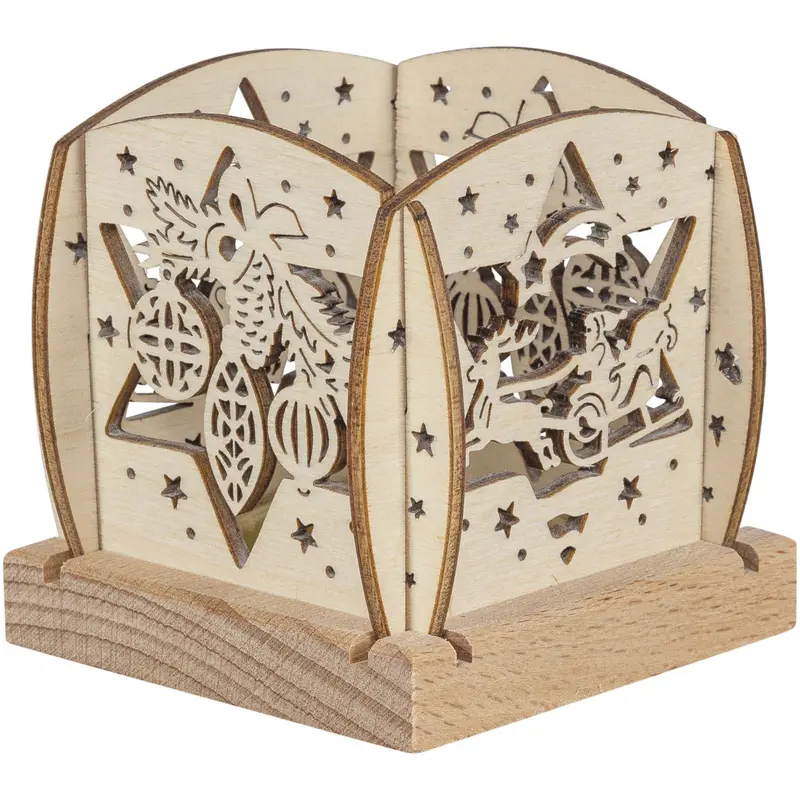 Mini - Kerzenhalter "Weihnachtsmann auf Schlitten" für 1 Teelicht, natur, 7 cm