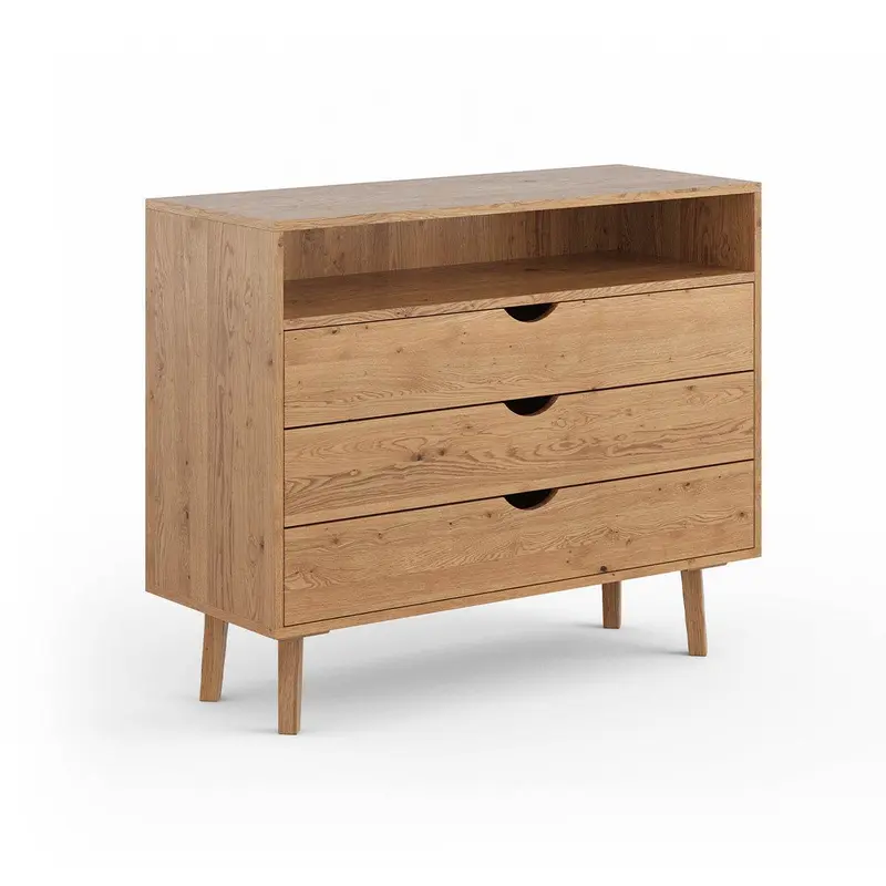 Minimalistisches Sideboard aus geölter Wildeiche | Skandi Kommode Simona mit drei Schubladen