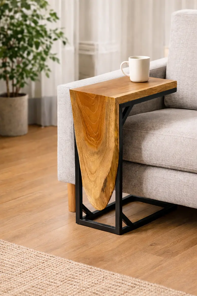 Multifunktionaler Beistelltisch - Couchtisch Ablagetisch - C-Frame – Teakholz - 50x40x20 cm