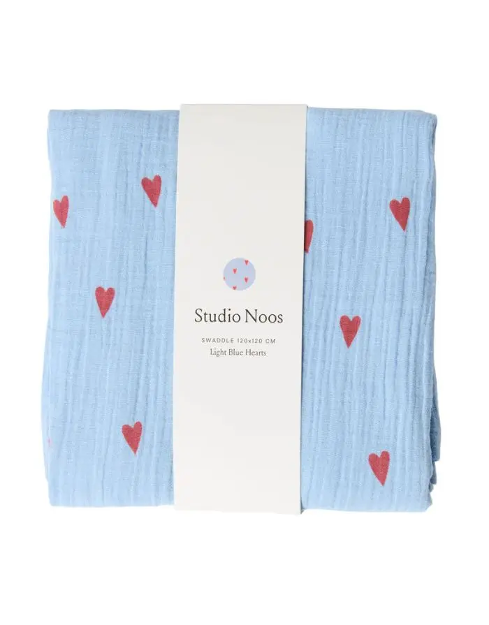 Musselin Swaddle 120 x 120cm I Light Blue Hearts