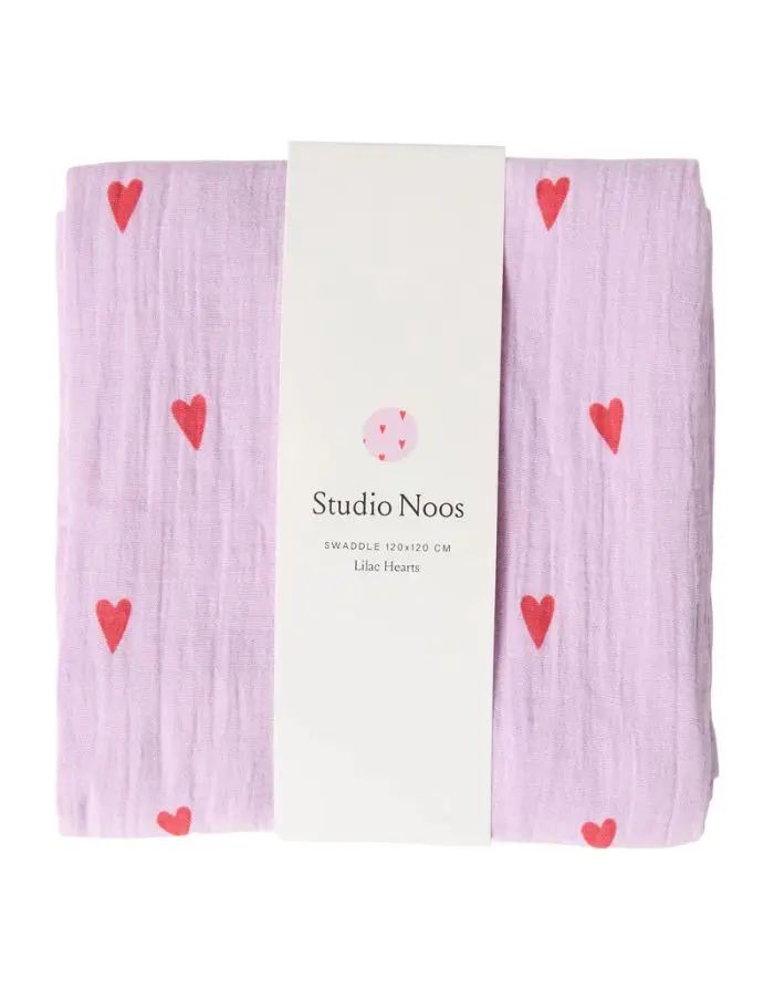 Musselin Swaddle 120 x 120cm I Lilac Hearts