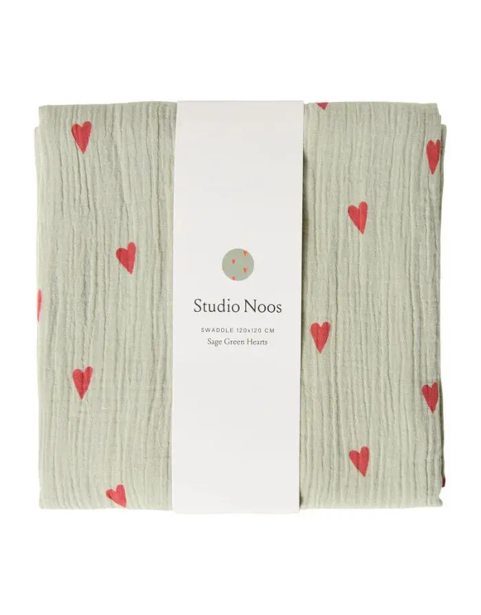 Musselin Swaddle 120 x 120cm I Sage Green Hearts