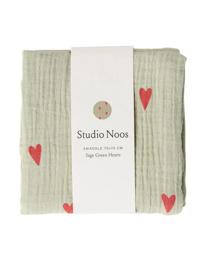 Musselin Swaddle 70x70cm I Sage Green Hearts
