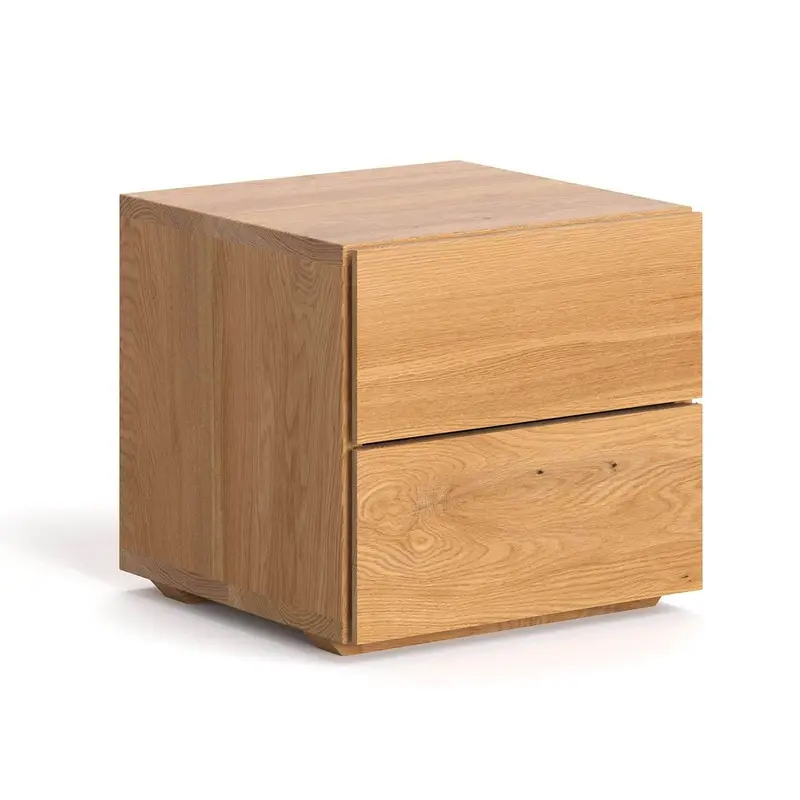 Nachttisch aus massiver Eiche | Beistellkommode Cube mit zwei Schubladen