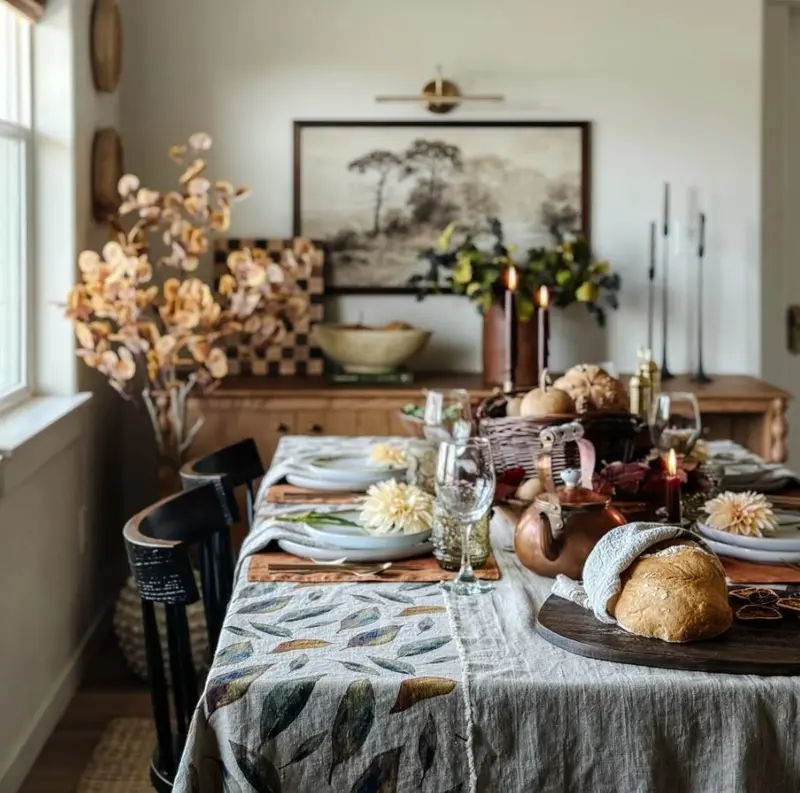 Natürliche Leinen-Tischdecke GOLDENER HERBST