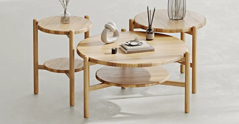 Norac Massiver Eichen Dreier-Set Couchtisch