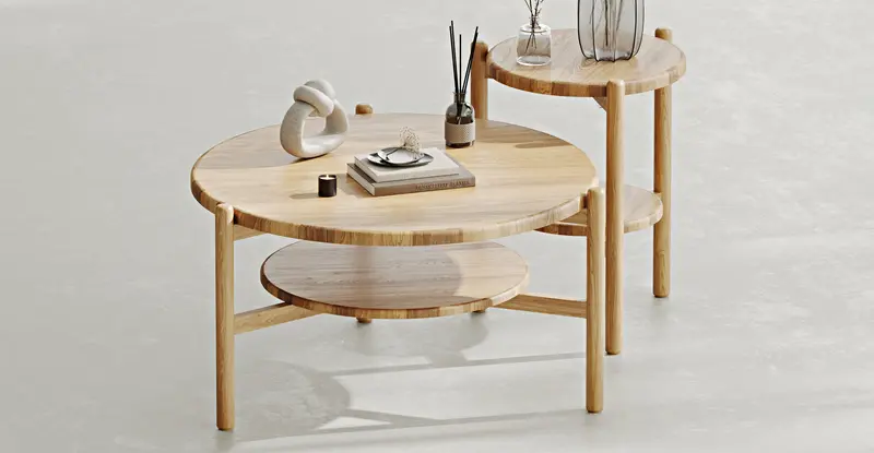 Norac Massiver Eichen Zweier-Set Kleiner Couchtisch