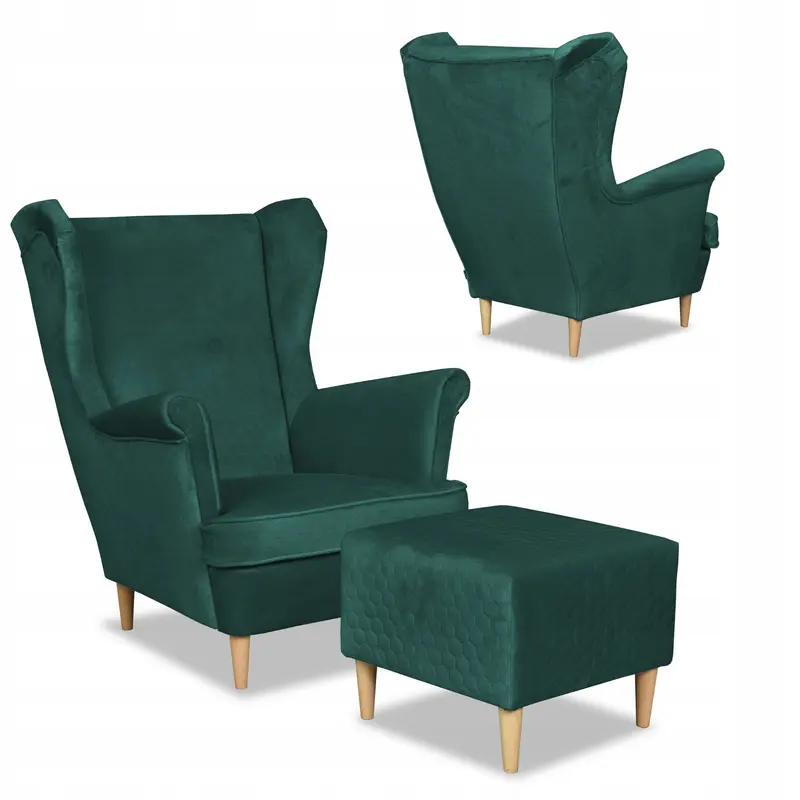 Ohrensessel Angelo grün Fußhocker Ausführung Angelo Royal Plus 25