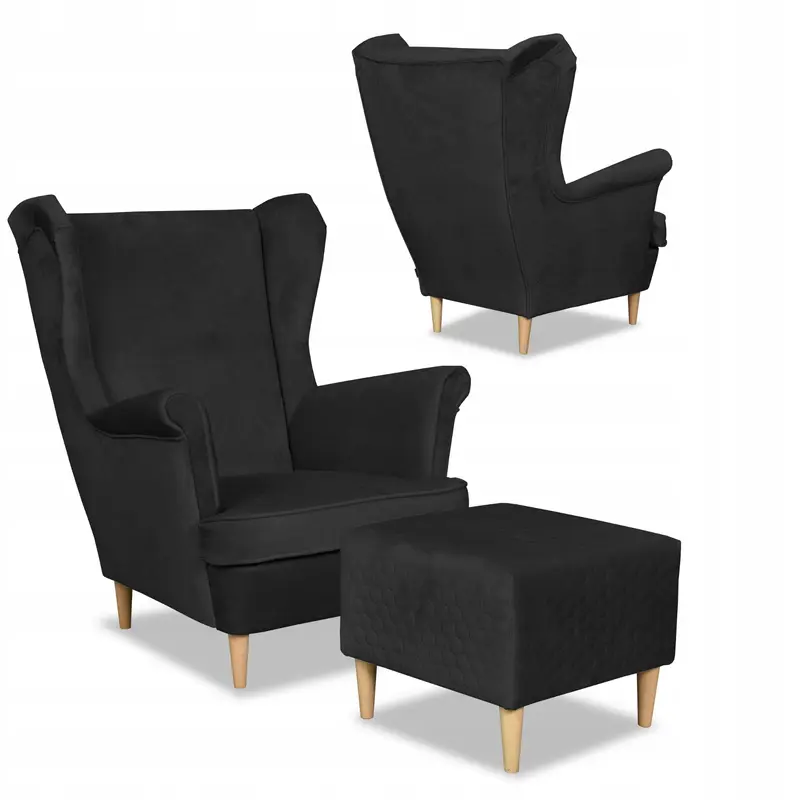 Ohrensessel Angelo schwarz Samtoptik Fußhocker Ausführung Angelo Royal Plus 31