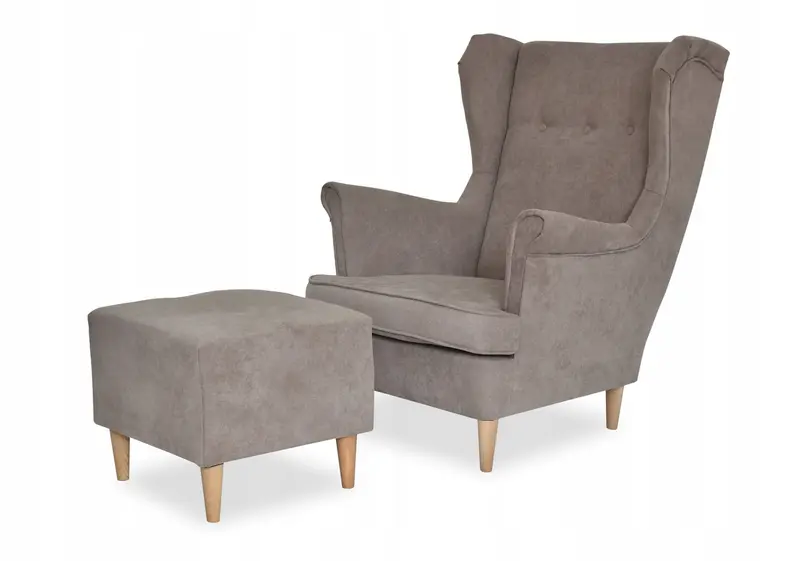 Ohrensessel Ari beige Samtoptik Fußhocker Ausführung EN 03