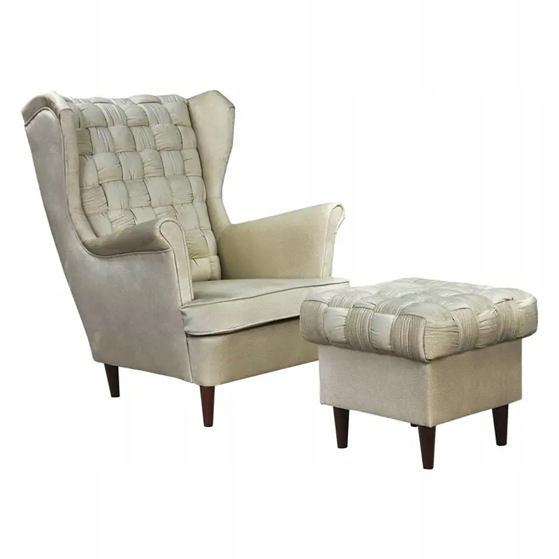Ohrensessel Carol beige Fußhocker Ausführung MONOLITH 04