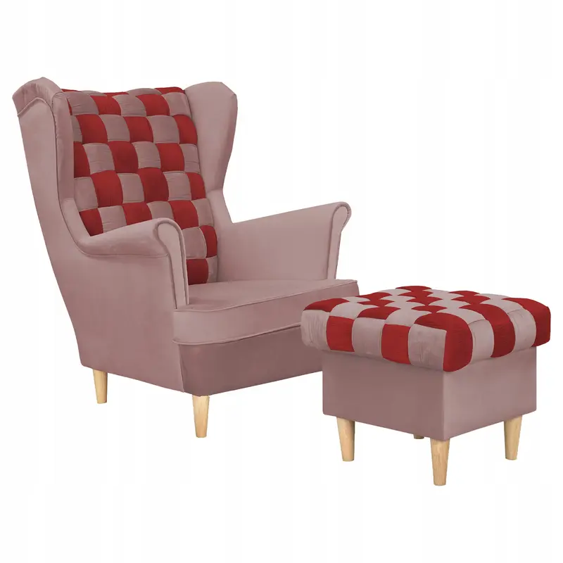 Ohrensessel Carol Duo rosa / rot Fußhocker Ausführung ROYAL 14/13