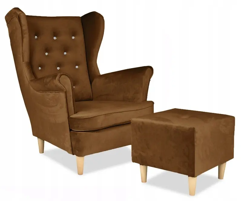 Ohrensessel Diana braun / beige Fußhocker Ausführung ROYAL 05