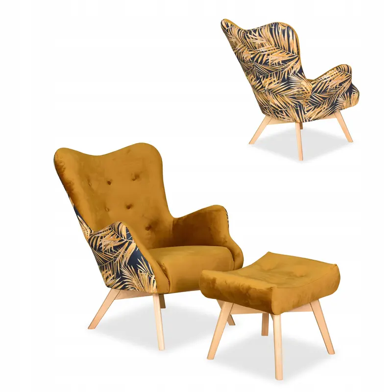 Ohrensessel Luna goldfarben Fußhocker Ausführung Luna Poly 9 / Royal 10