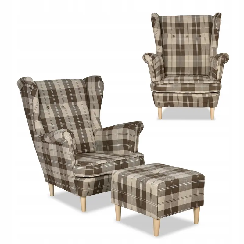 Ohrensessel Winston braun / beige Fußhocker Ausführung F.U.P