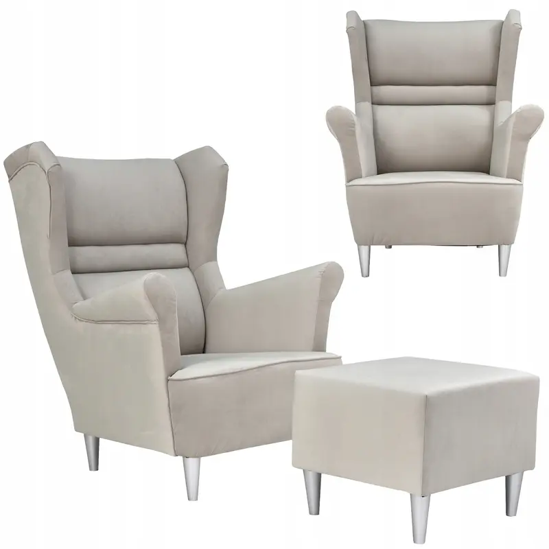 Ohrensessel Zoja beige Fußhocker Ausführung NEW VELO 202