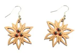 Ohrringe aus Holz mit Edelweiß und Kristallsteinen, Schmuck aus Holz Nr. B022