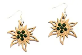 Ohrringe aus Holz mit Edelweiß und Kristallsteinen, Schmuck aus Holz Nr. B023