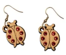 Ohrringe aus Holz mit Marienkäfer und Kristallsteinen, Schmuck aus Holz Nr. B038