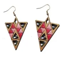 Ohrringe aus Holz mit Triangel und Kristallsteinen, Schmuck aus Holz Nr. B084B