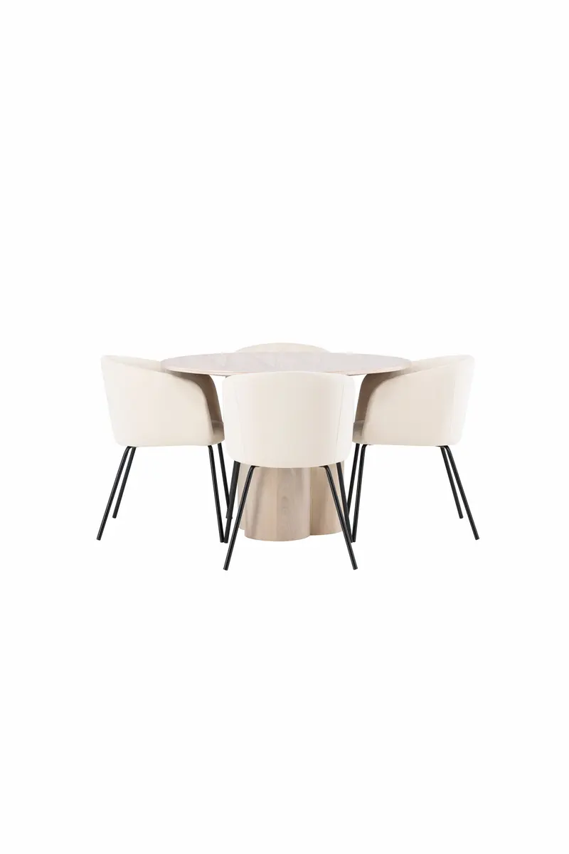 Olivia Essgruppe 5 teilig mit rundem Tisch Ø 110 cm und 4 beigen Polsterstühlen