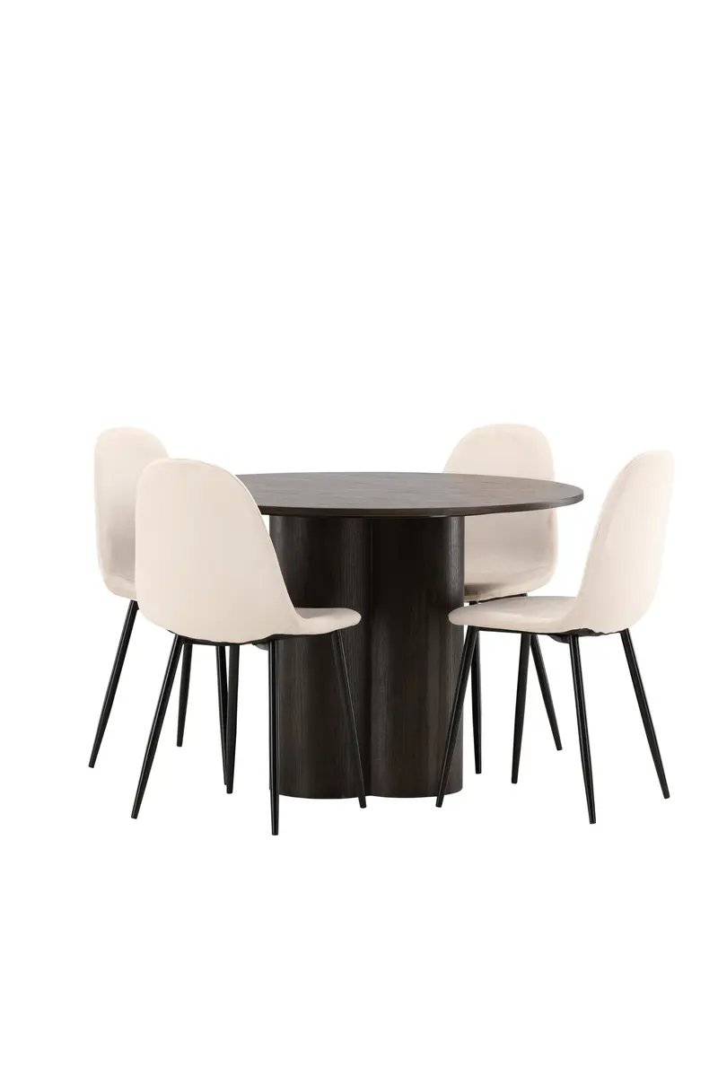 Olivia rundes Essgruppen Set 5 teilig mit Mocca Tisch Ø 110 cm und 4 beigen Polar Stühlen