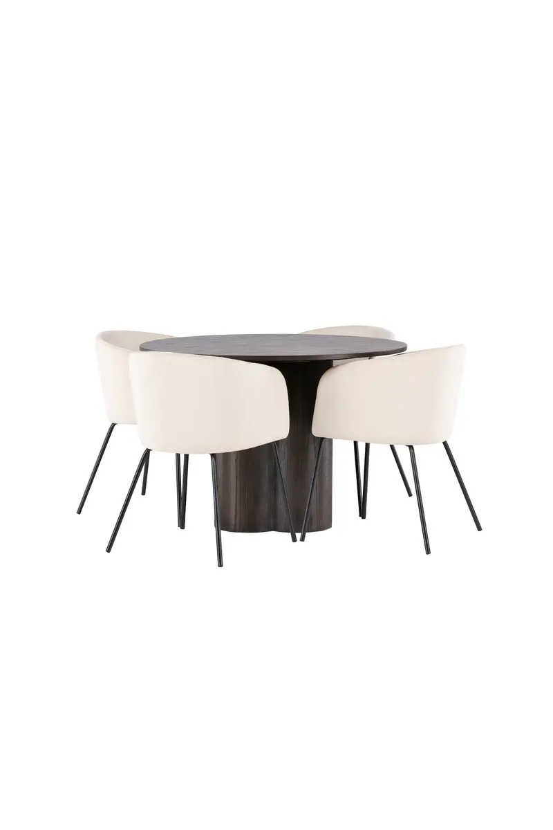 Olivia rundes Essgruppen Set 5 teilig mit rundem Mocca Tisch Ø 110 cm und 4 beigen Esszimmerstühlen