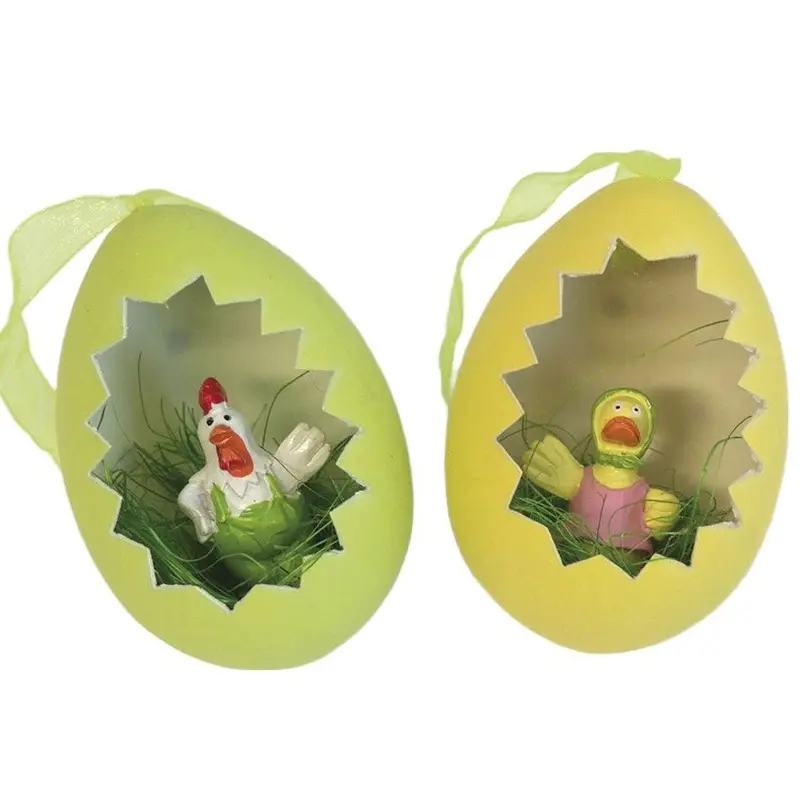 Ostereier zum Hängen "Hühner im Ei", 2er Set, farbig, 6 cm