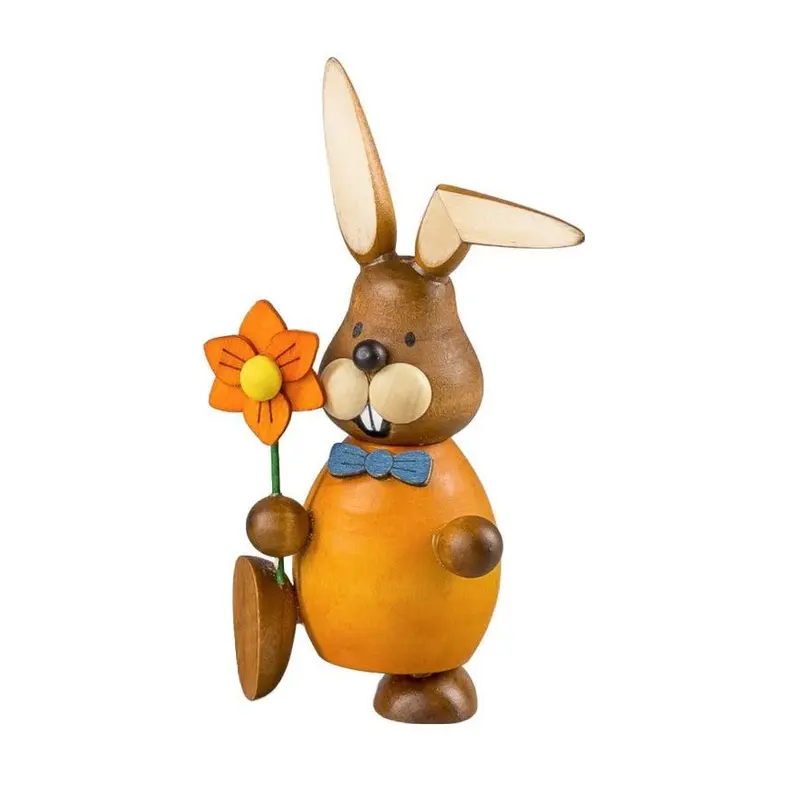 Osterhase mit Blume, orange, 13 cm
