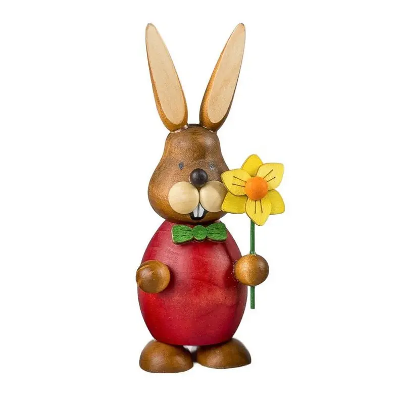 Osterhase mit Blume, rot, 13 cm