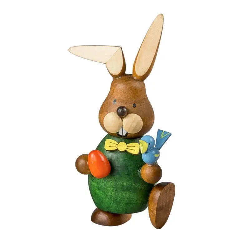 Osterhase mit Vogel, grün, 13 cm