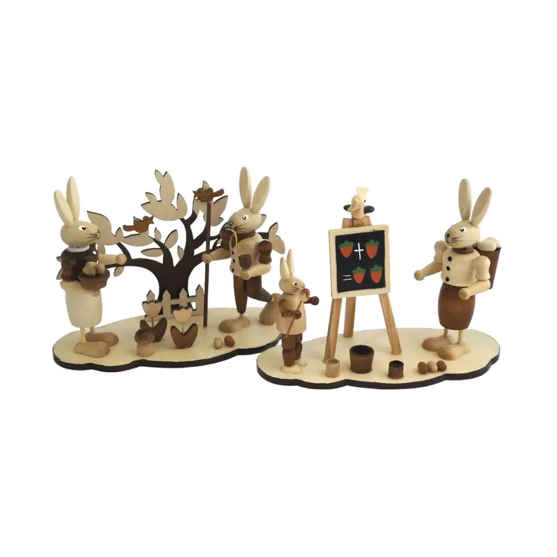 Osterhasen auf Sockel 2er Set, natur, 13 cm