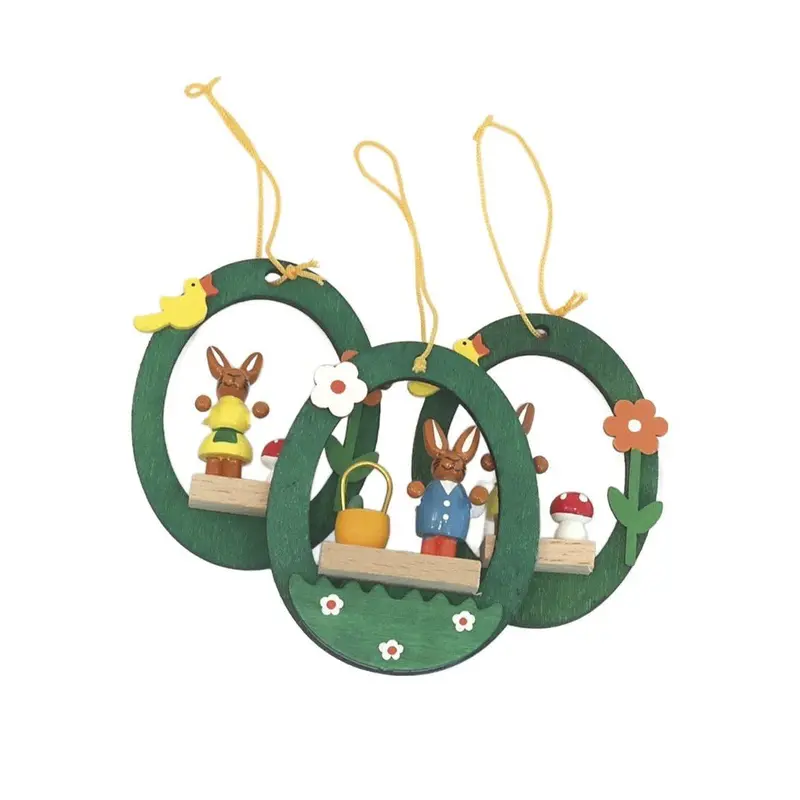 Osterhasen im Ei zum Hängen, 3er Set, grün, 7 cm
