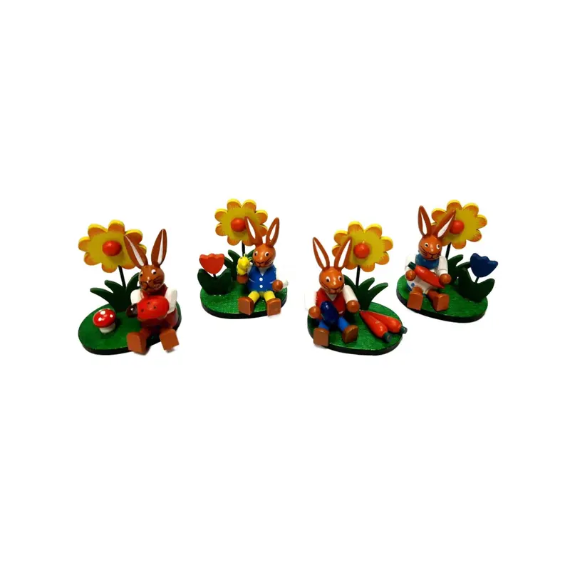 Osterhasen mit Blume auf Sockel 4er-Set, farbig sortiert, 6,5 cm