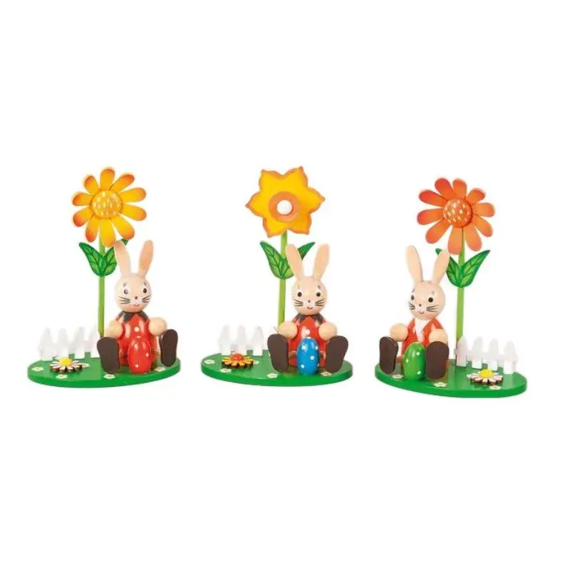 Osterhasen mit Blumen, 3er Set, 14 cm, farbig