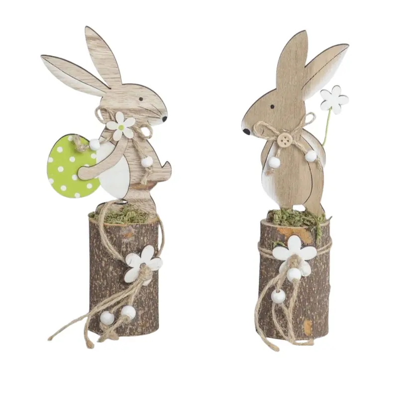 Osterhasenpaar auf Baumstamm, natur, 20 cm