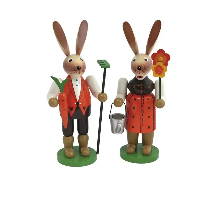 Osterhasenpaar Gärtner und Gärtnerin, farbig, 16 cm